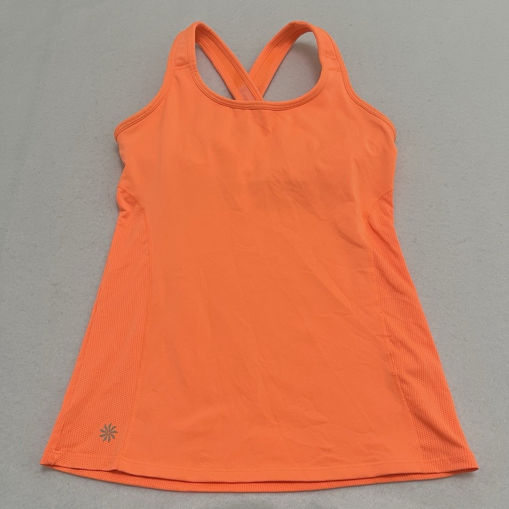 Athleta Orange Racerback Built In Shelf Bra Workout Tank Top Women's XS Athletic